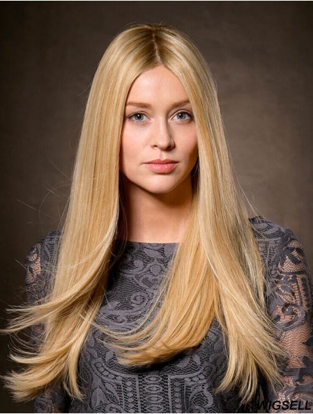 Long Straight Without Bangs Suitable Blonde Lace Front Wigs