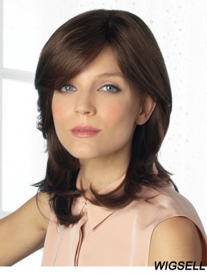 Comfortable Brown Wavy With Bangs Monofilament Long Wigs