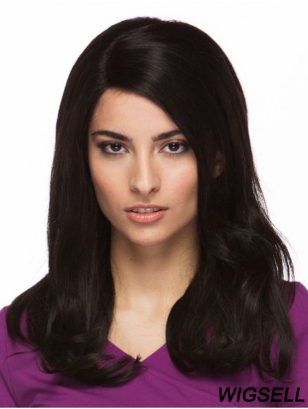 Black 14 inch Cheapest Long Straight Without Bangs Lace Wigs