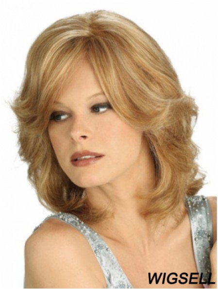 Blonde Shoulder Length Wavy Layered 100% Hand-tied Wig Store Online