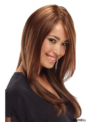 Perfect Brown Long With Bangs Straight Glueless Lace Front Wigs