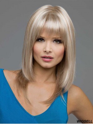 Straight With Bangs Shoulder Length Blonde Best Lace Front Wigs