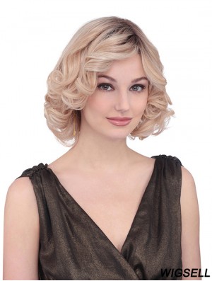 Chin Length Curly With Bangs Fabulous Blonde Lace Front Wigs