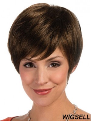Comfortable Brown Cropped Straight Boycuts Lace Front Wigs