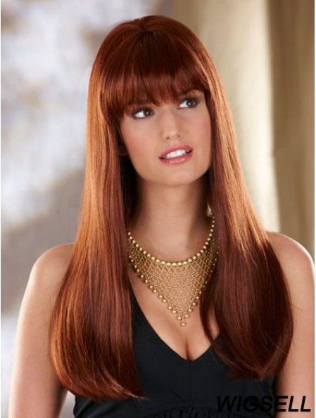 Straight With Bangs Long Auburn Convenient Lace Front Wigs