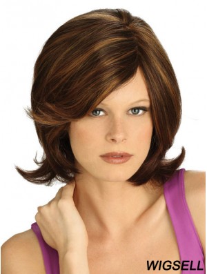 No-Fuss Brown Chin Length Straight With Bangs Lace Front Wigs