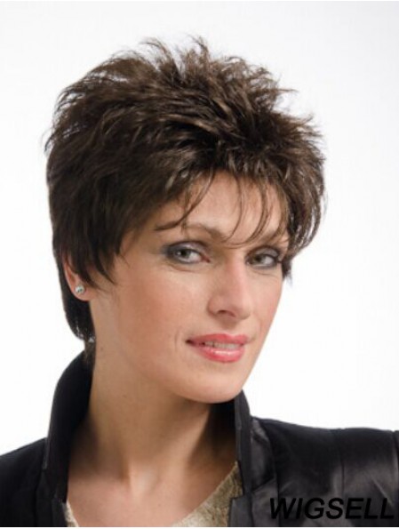 Brown 8 inch Cheap Cropped Straight Boycuts Lace Wigs