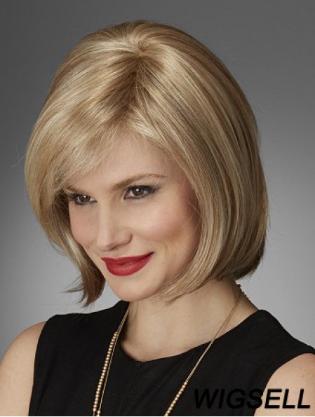 Chin Length Straight Bobs Natural Blonde Lace Front Wigs
