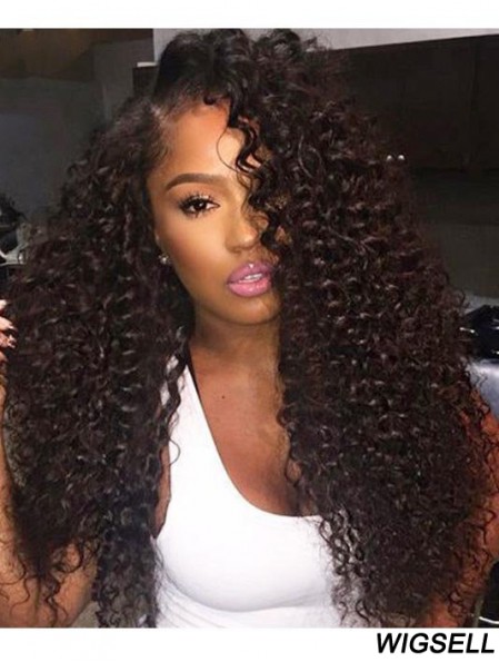 Curly Remy Human Hair 20 inch Without Bangs Black 360 Lace Wigs