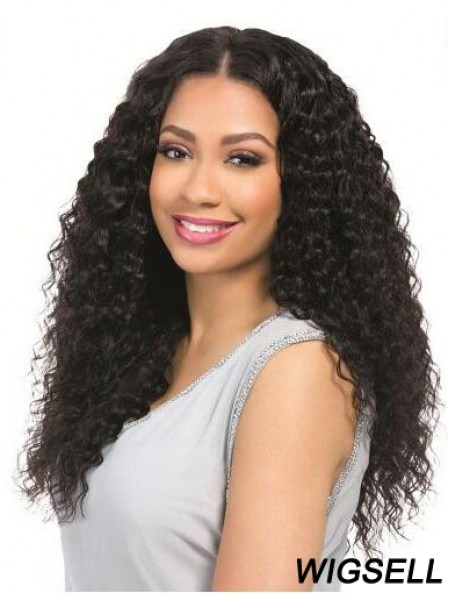 Curly Black 18 inch Without Bangs Remy Human Hair 360 Lace Wigs