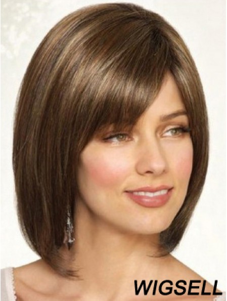 Synthetic Straight Chin Length Brown Bobs Handmade Wigs