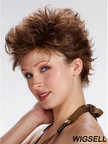 100% Hand Tied Cropped Brown Wavy Boycuts Monofilament Wig Sale
