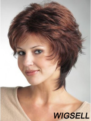 Monofilament Ladies Wigs With Synthetic Wavy Style Layered Cut