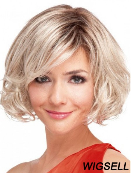 Blonde Wavy Chin Length Bobs 100% Hand-tied Cheap Wigs For Sale