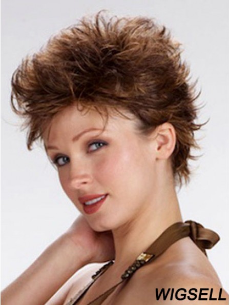 Brown Cropped Wavy Boycuts 100% Hand-tied Wig Sales