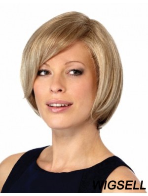 Style Blonde Chin Length Straight Bobs Monofilament Wigs