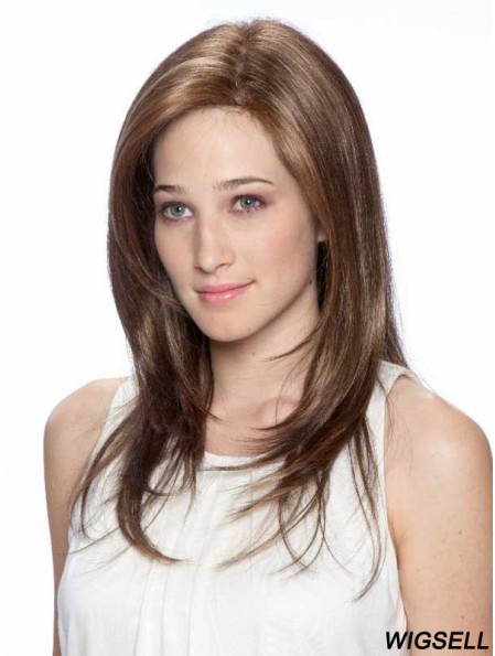 Synthetic 100% Hand Tied Brown Layered Straight Long Mono Top Wigs