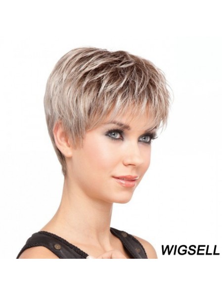 Sassy Blonde Cropped Straight Layered Lace Front Wigs