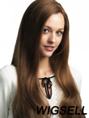 Long Straight Without Bangs Brown Cheap 100% Hand-tied Wigs