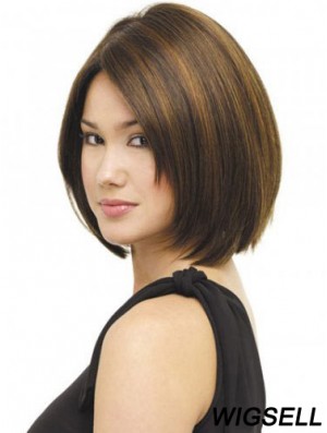 Capless Chin Length Straight Brown Beautiful Bob Wigs