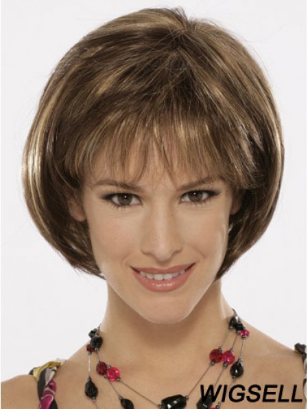 Capless Chin Length Straight Brown Top Bob Wigs