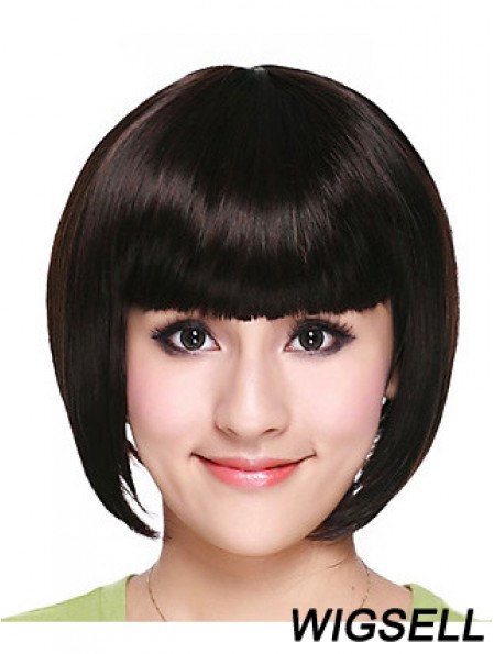 Capless Chin Length Straight Black Fashion Bob Wigs