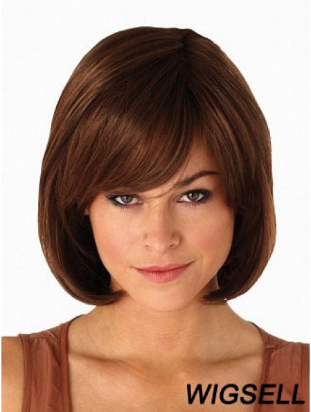 Capless Chin Length Straight Auburn Modern Bob Wigs