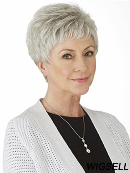 Grey Straight Wig With Monofilament Synthetic Short Length