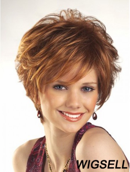 Cheap Wigs For Women Boycuts Auburn Color Wavy Style With Capless