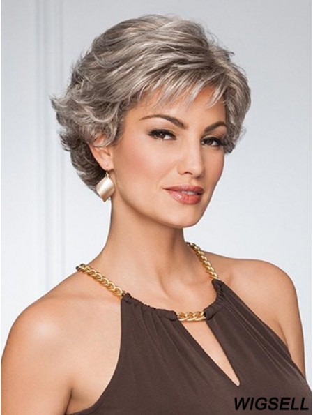 Capless Curly Cropped 5 inch Grey Wigs