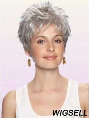 Grey Wig With Capless Cropped Length Boycuts Wavy Style