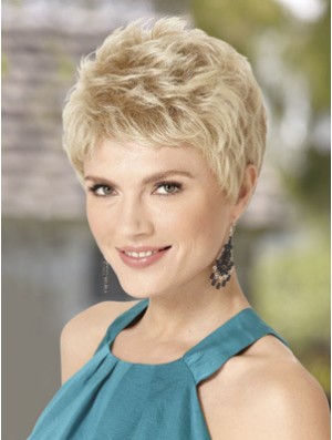 Blond Wig With Capless Wavy Style Cropped Length Boycuts