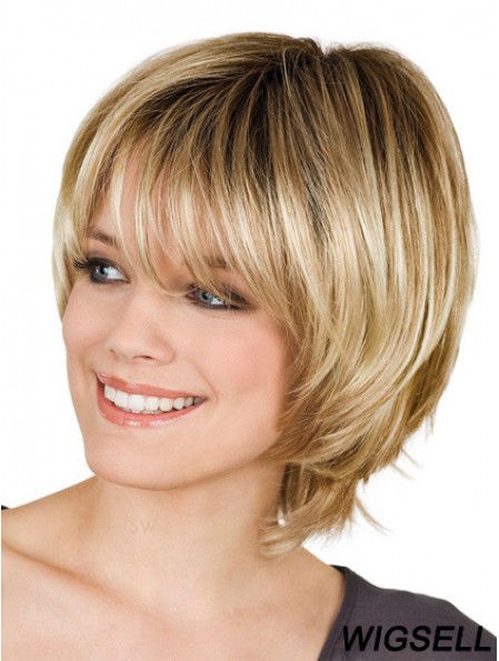 With Bangs Straight Blonde Capless Affordable Short Wigs
