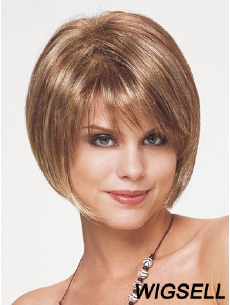 Synthetic Bob Wigs Short Length Blonde Color Straight Style With Capless