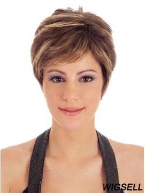 Boycuts Straight Brown Capless Trendy Short Wigs