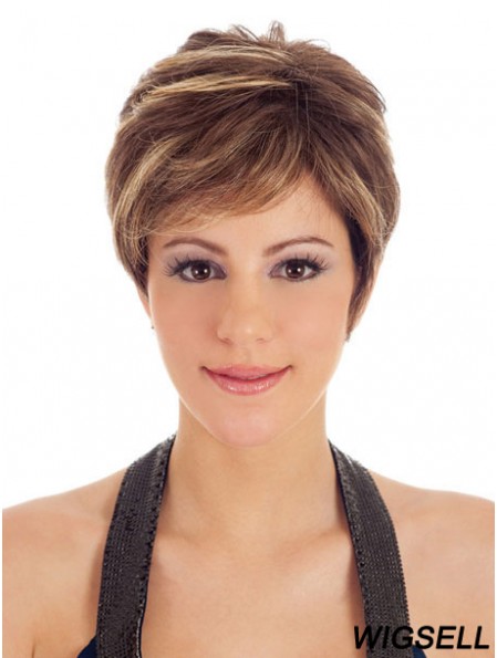 Boycuts Straight Brown Capless Trendy Short Wigs