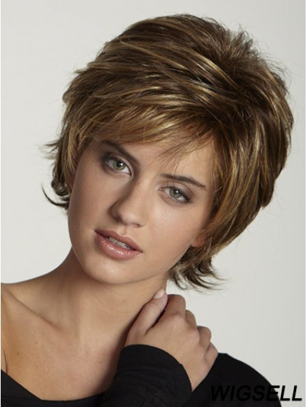 Synthetic Wigs UK Brown Color Short Length Layered Cut