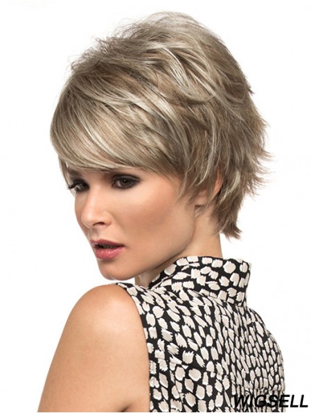 8 inch Suitable Wavy Boycuts Blonde Short Wigs