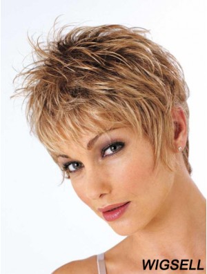 Short Brown Wig Cropped Length Wavy Style With Synthetic Boycuts