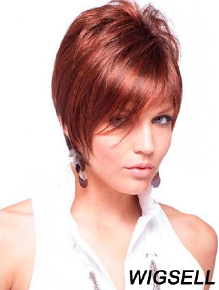 Cheap Real Hair Wigs Red Color Short Length Straight Style