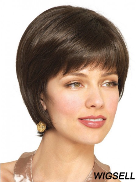 Human Hair Bobs With Capless Brown Color Short Length