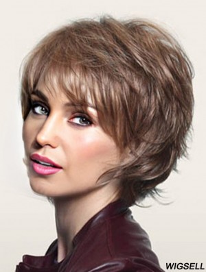 8 inch Comfortable Wavy Layered Brown Short Wigs