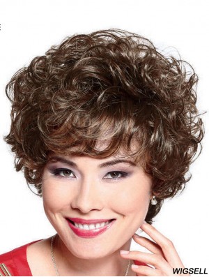 6.5 inch Flexibility Curly With Bangs Brown Short Wigs