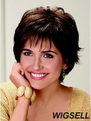 Layered Wavy Brown Capless Durable Short Wigs