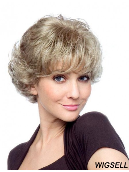 Curly With Bangs Short Affordable Blonde Synthetic Wigs