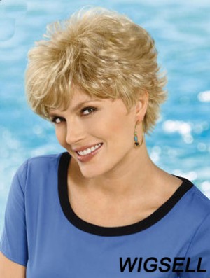 6 inch Cheap Wavy Layered Blonde Short Wigs