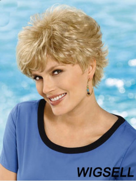 6 inch Cheap Wavy Layered Blonde Short Wigs