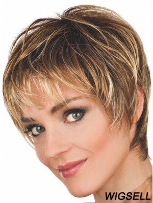 Brown Wigs Wavy Style Cropped Length Boycuts With Capless