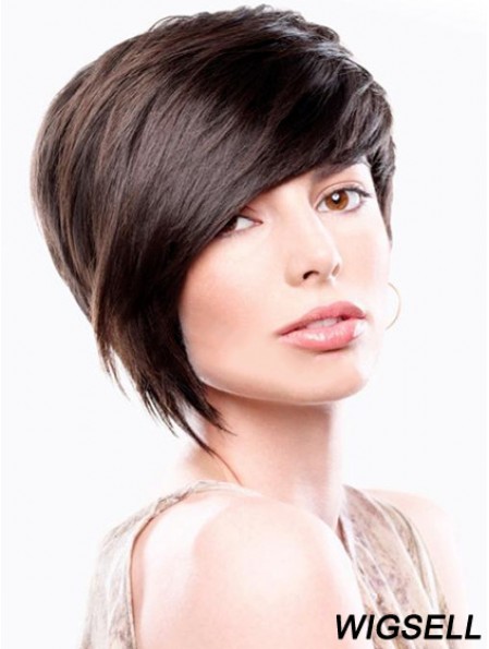 Bobs Straight Brown Capless Sleek Short Wigs