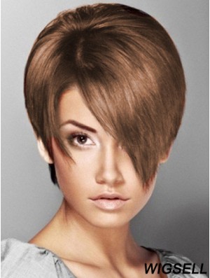 Boycuts Straight Brown Capless Soft Short Wigs